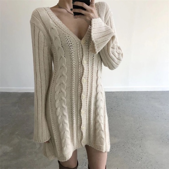 Dress cardigan sweater braid twist knit sexy women - Picture 2 of 6